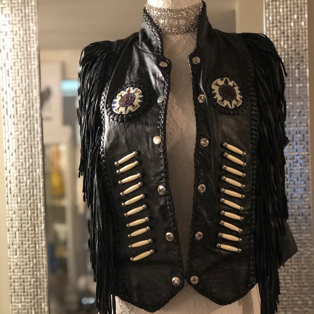 Black Leather Fringe Vest